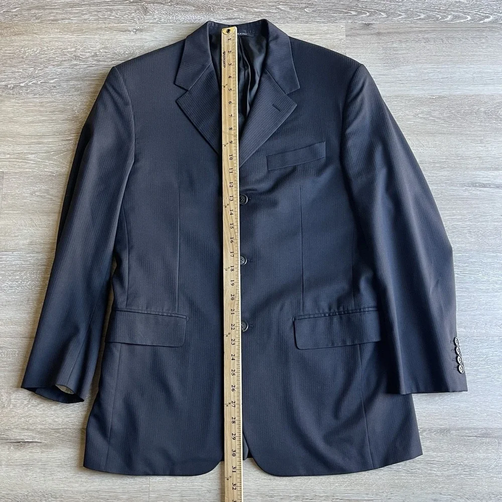 Vintage Prada Men's Black Blazer Size 48 Tonal Stripes 3 Buttons